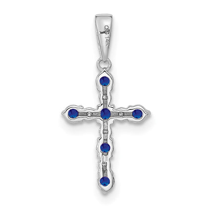 14K White Gold Lab Created Sapphire and Diamond Cross Pendant