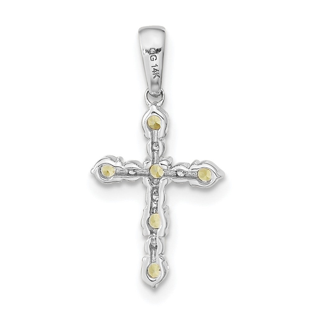 14K White Gold Peridot and Diamond Cross Pendant