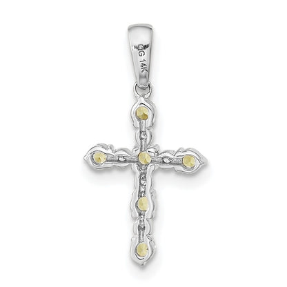 14K White Gold Peridot and Diamond Cross Pendant