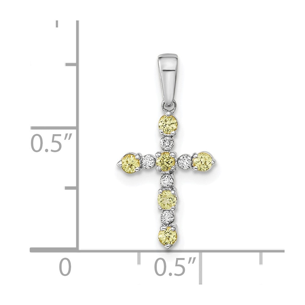 14K White Gold Peridot and Diamond Cross Pendant