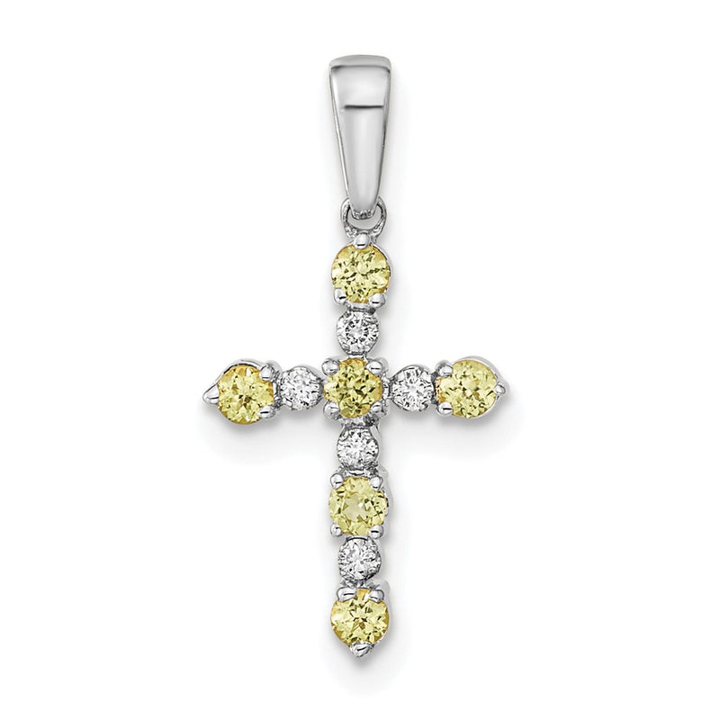 14K White Gold Peridot and Diamond Cross Pendant