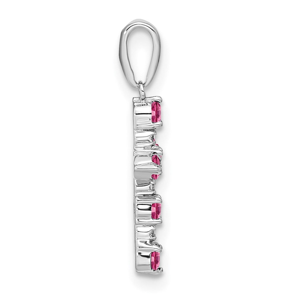 14K White Gold Pink Tourmaline and Diamond Cross Pendant