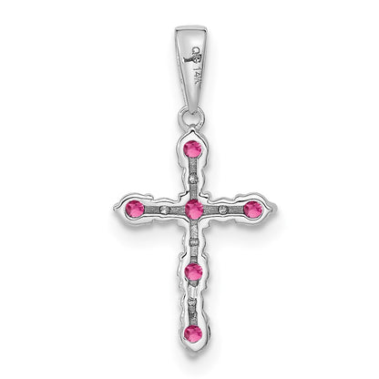 14K White Gold Pink Tourmaline and Diamond Cross Pendant