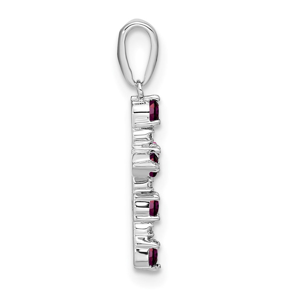 14K White Gold Rhodolite Garnet and Diamond Cross Pendant