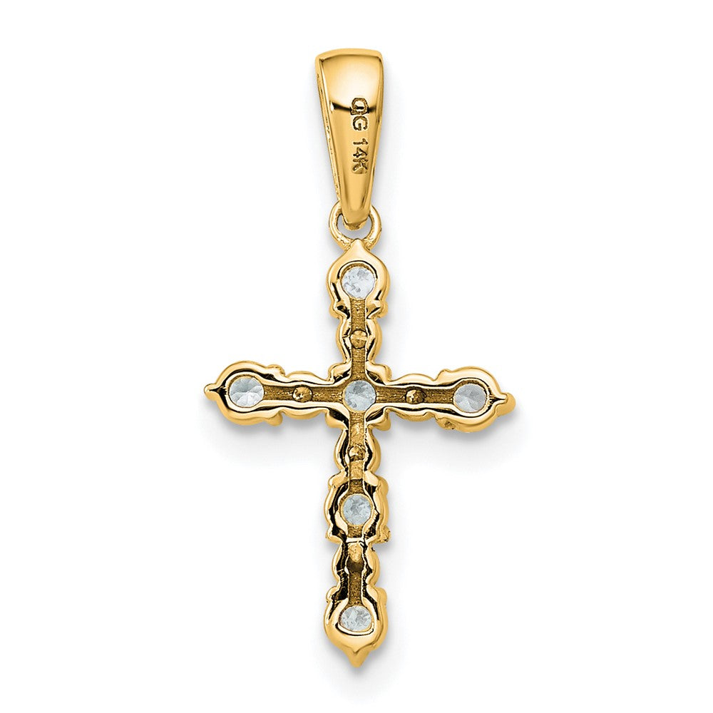 14K Yellow Gold White Topaz and Diamond Cross Pendant