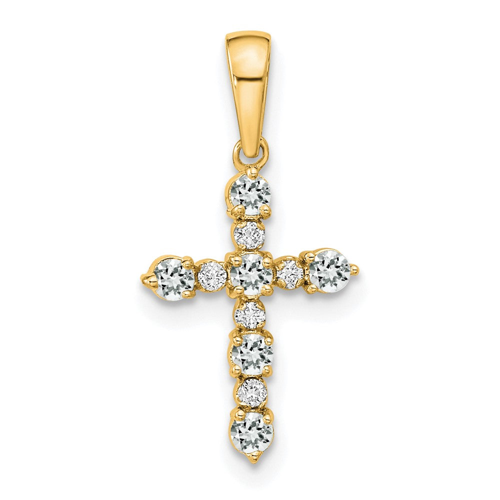 14K Yellow Gold White Topaz and Diamond Cross Pendant