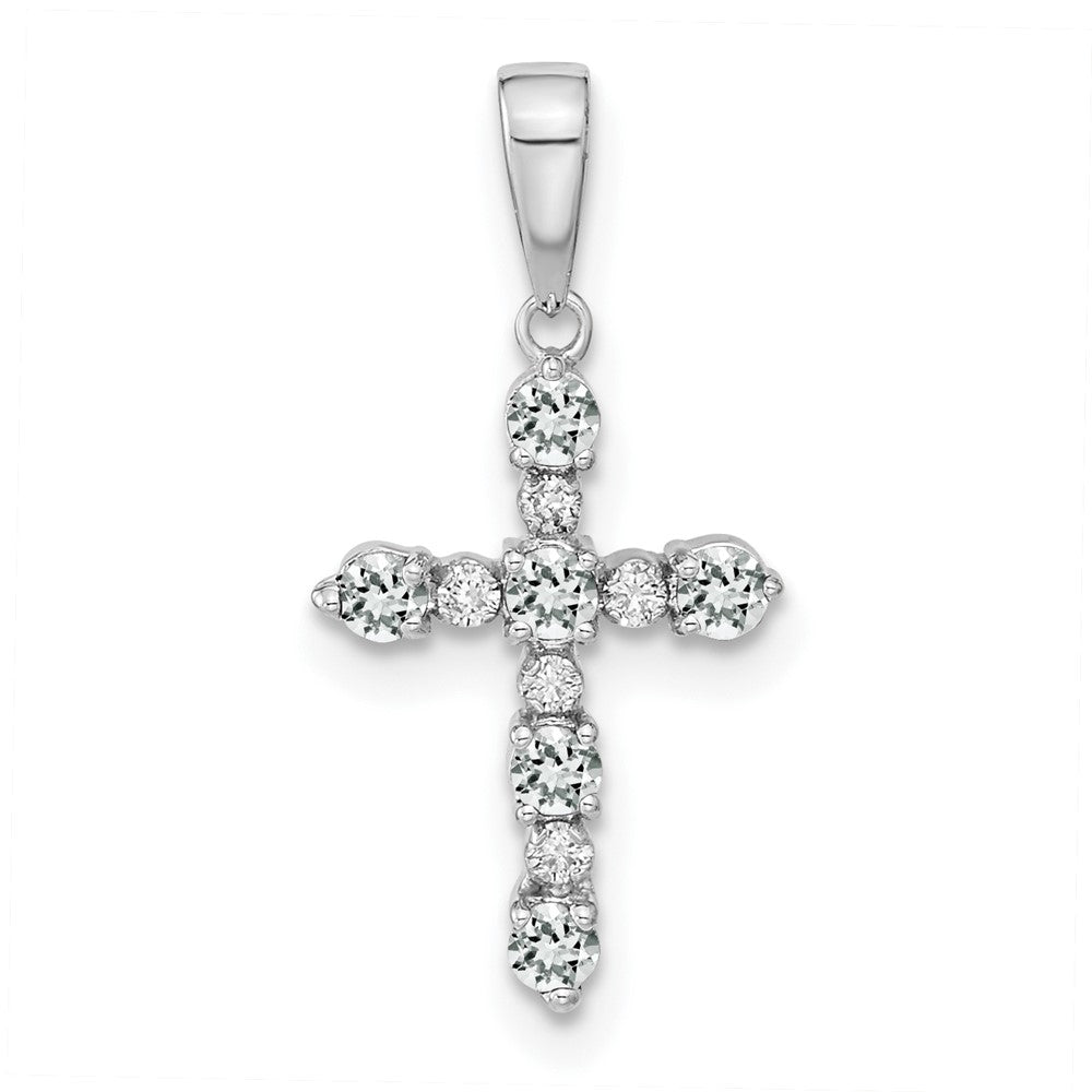 14K White Gold White Topaz and Diamond Cross Pendant
