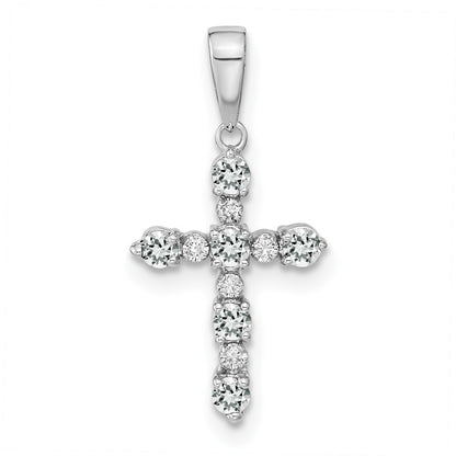 14K White Gold White Topaz and Diamond Cross Pendant