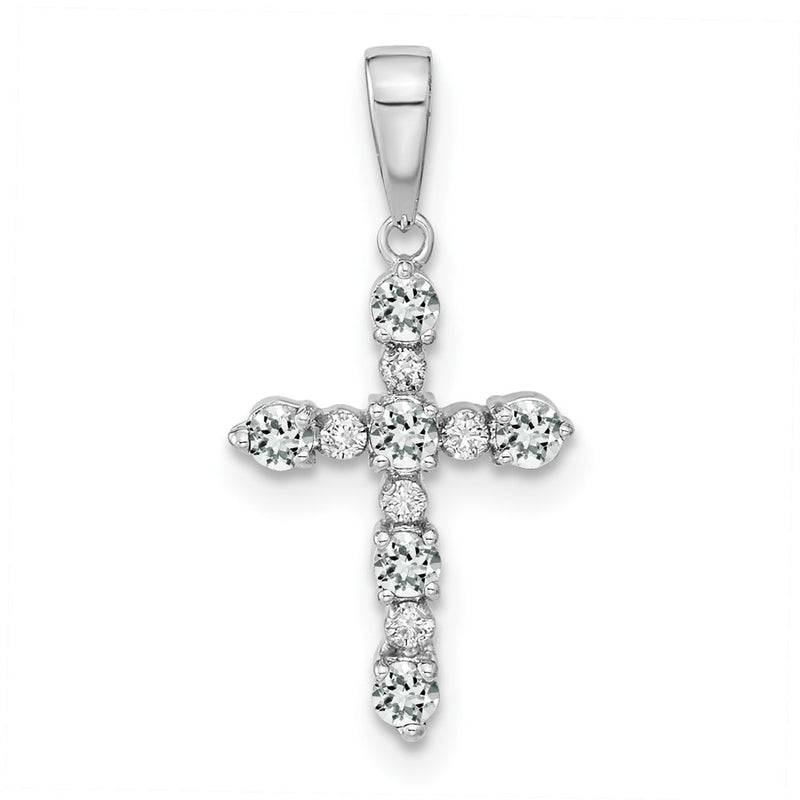 14K White Gold White Topaz and Diamond Cross Pendant