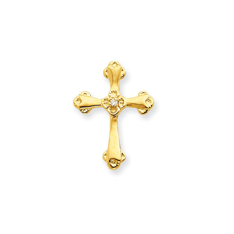 14K Yellow Gold AA Real Diamond Cross Pendant
