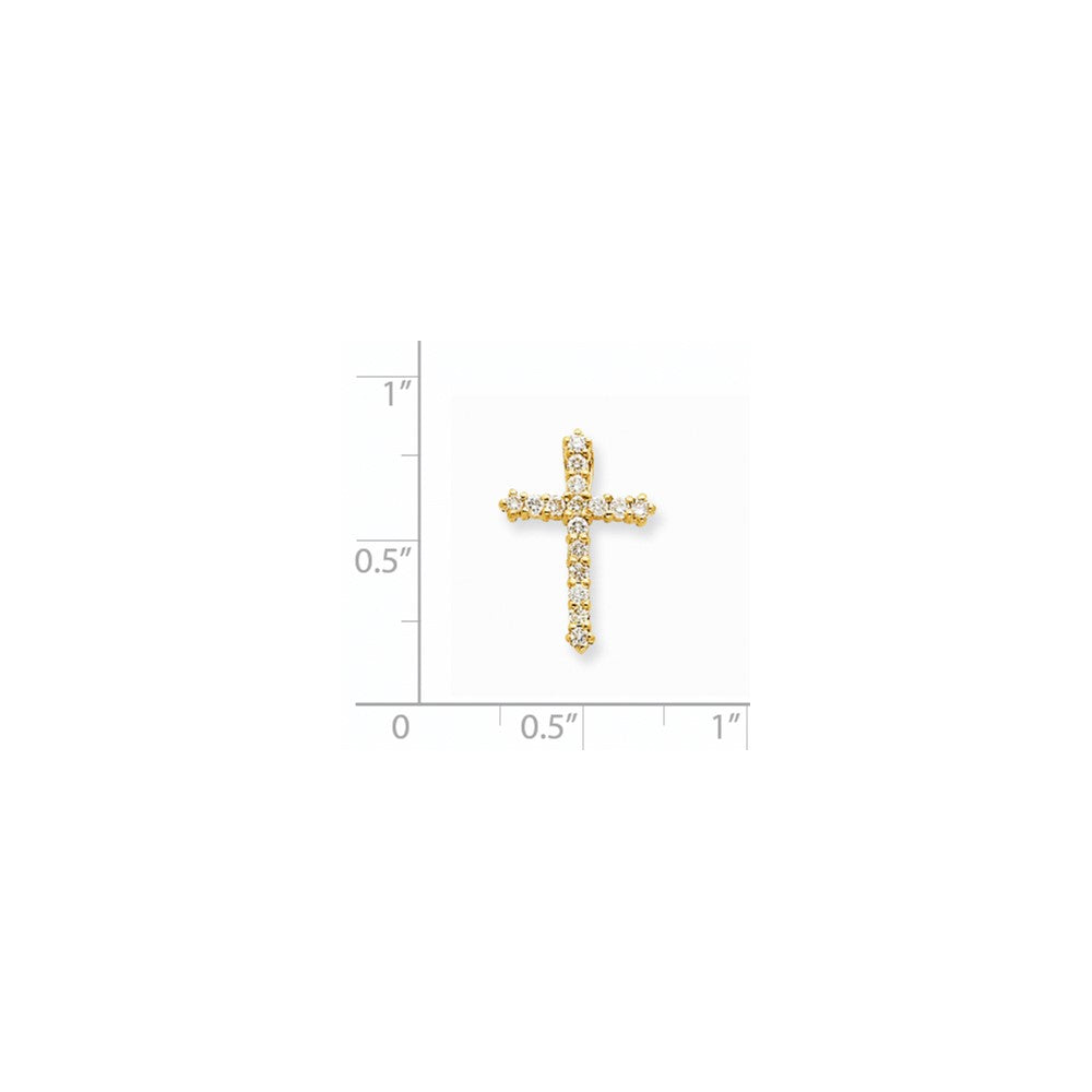 14K Yellow Gold AA Real Diamond Cross Pendant