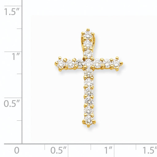 14K Yellow Gold AA Real Diamond Cross Pendant