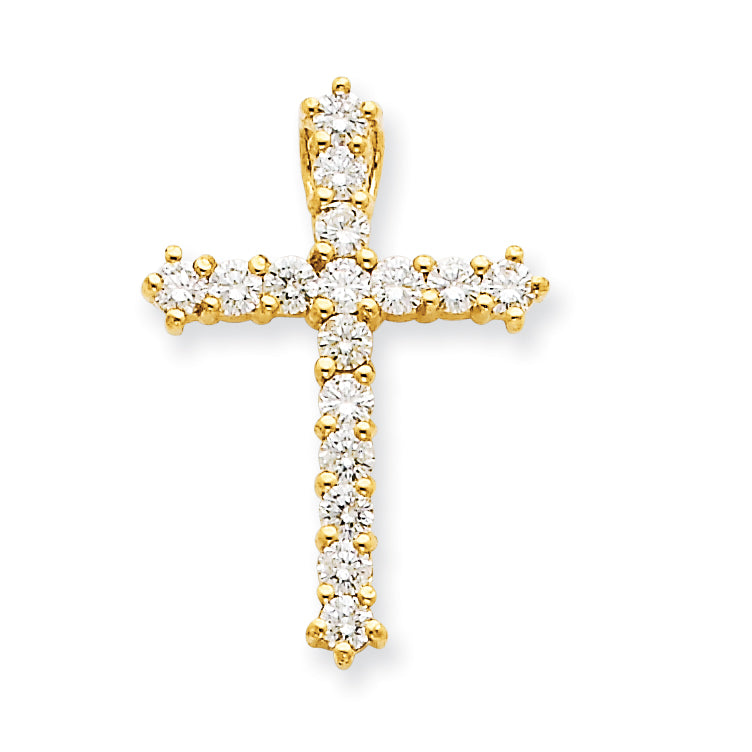 14K Yellow Gold AA Real Diamond Cross Pendant