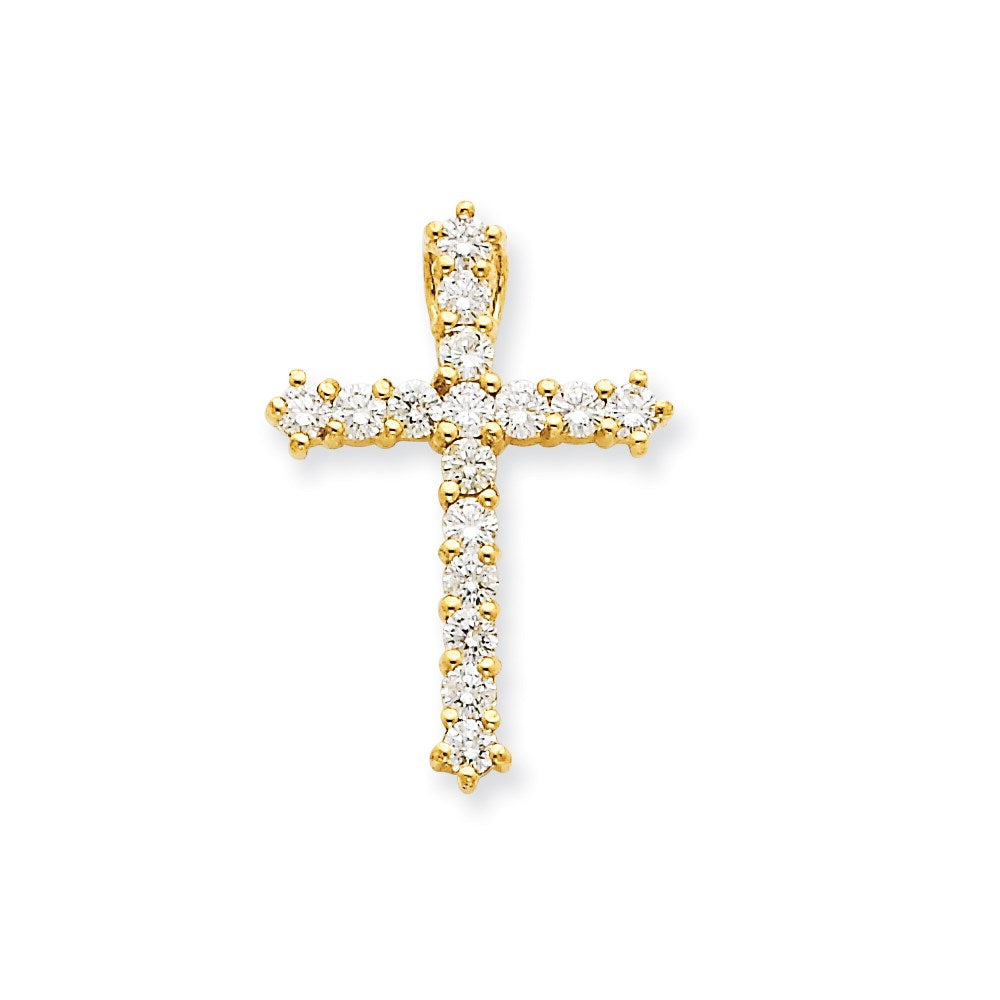 14K Yellow Gold AAA Real Diamond Cross