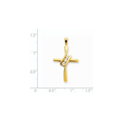 14K Yellow Gold AA Real Diamond Cross Pendant