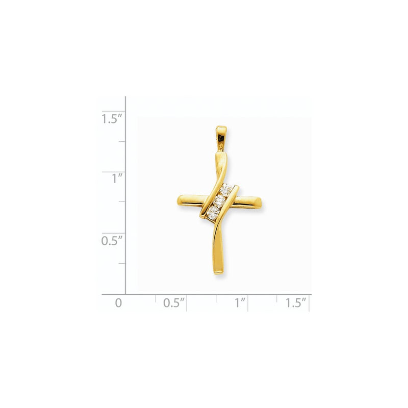 14K Yellow Gold AA Real Diamond Cross Pendant