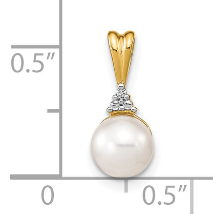 14K Yellow Gold 6 7mm White Round Fw Cultured Pearl And Diamond Pendant