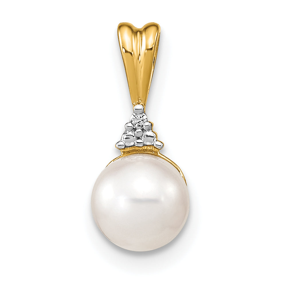14K Yellow Gold 6 7mm White Round Fw Cultured Pearl And Diamond Pendant