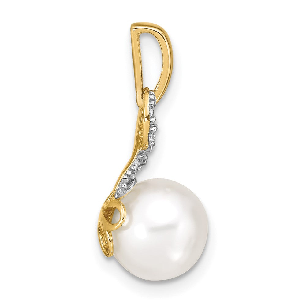 14K Yellow Gold 7 8mm Freshwater Cultured Pearl And Diamond Pendant