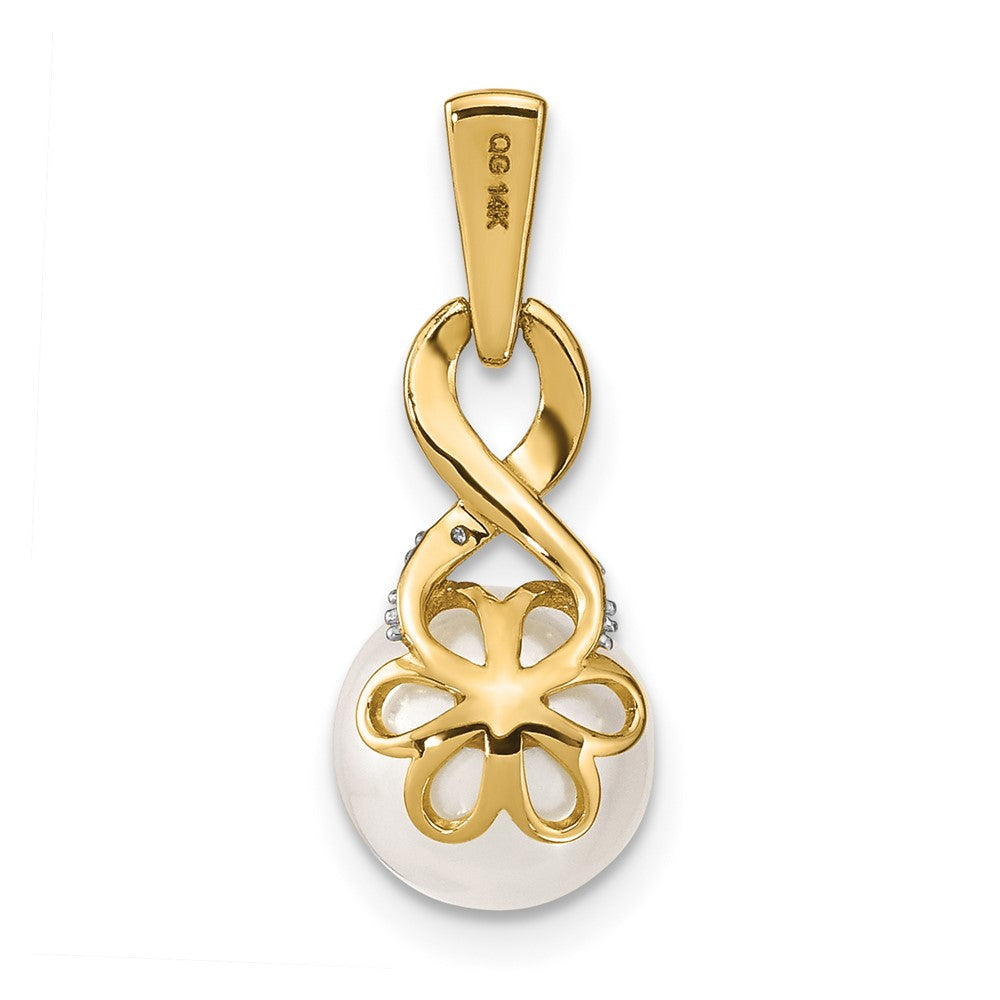 14K Yellow Gold 7 8mm Freshwater Cultured Pearl And Diamond Pendant