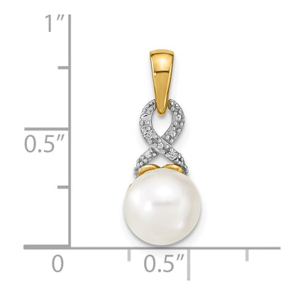 14K Yellow Gold 7 8mm Freshwater Cultured Pearl And Diamond Pendant