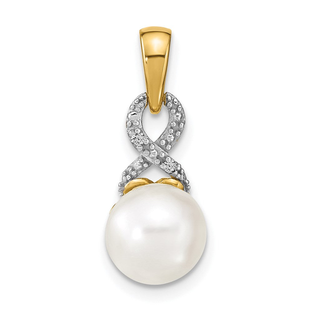 14K Yellow Gold 7 8mm Freshwater Cultured Pearl And Diamond Pendant