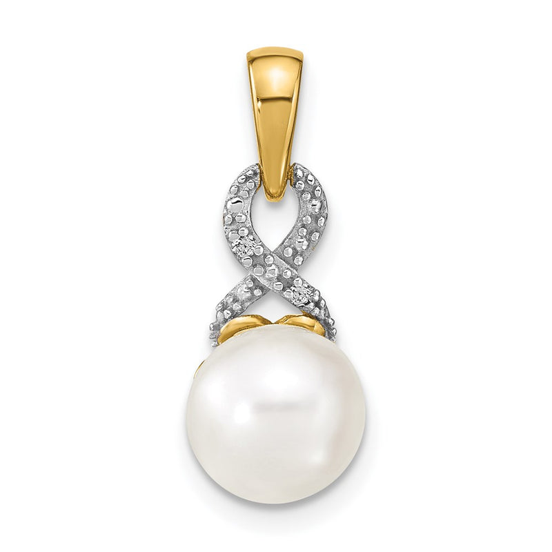 14K Yellow Gold 7 8mm Freshwater Cultured Pearl And Diamond Pendant