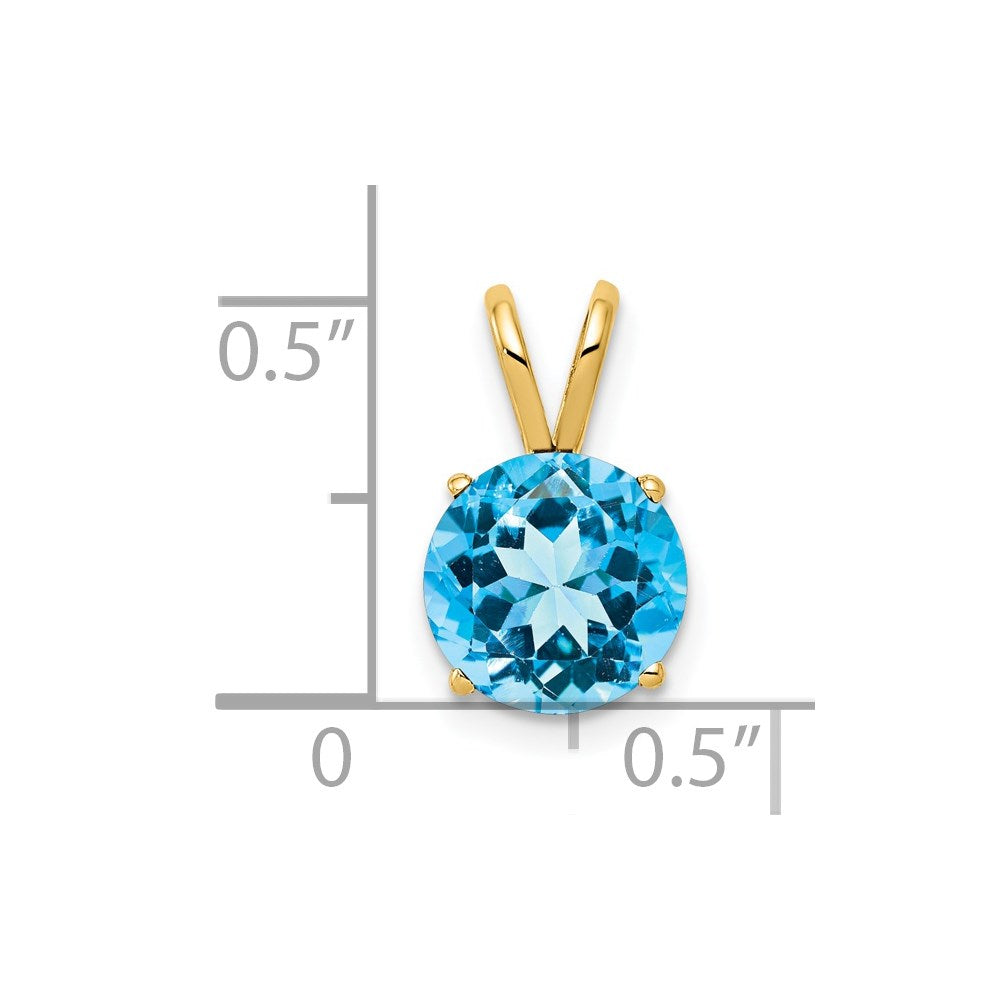 14K Yellow Gold 8mm Blue Topaz Checker pendant