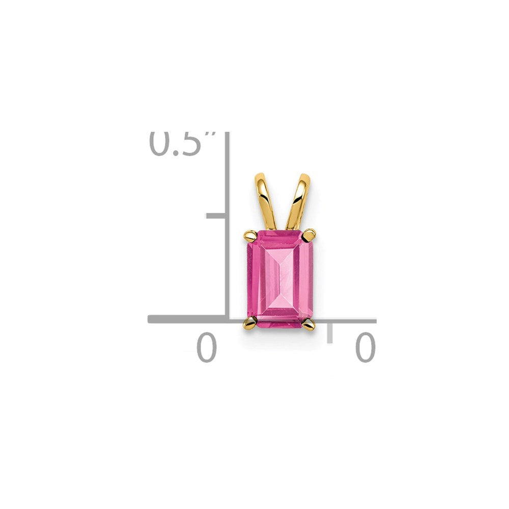 14K Yellow Gold 6X4mm Emerald Cut Pink Tourmaline Pendant