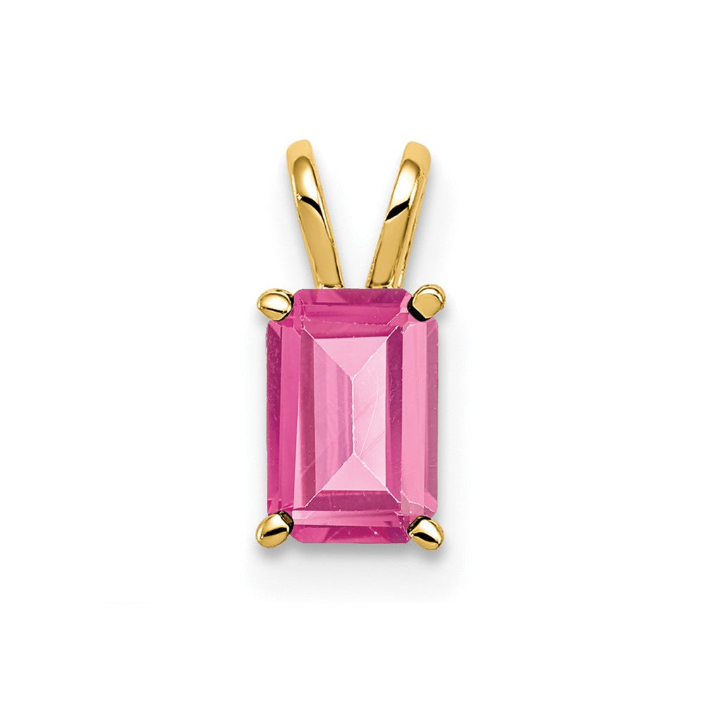 14K Yellow Gold 6X4mm Emerald Cut Pink Tourmaline Pendant