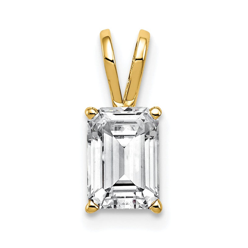 14K Yellow Gold 7X5mm Emerald Cut Cubic Zirconia Pendant