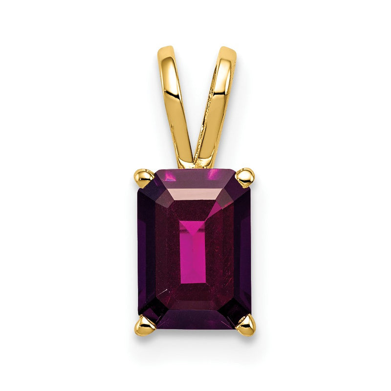 14K Yellow Gold 7X5mm Emerald Cut Rhodolite Garnet Pendant