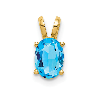 14K Yellow Gold 7x5mm Oval Blue Topaz Checker pendant