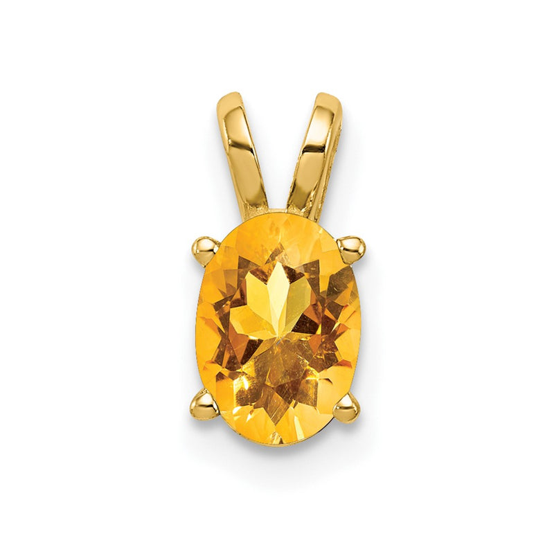 14K Yellow Gold 7x5mm Oval Citrine Checker pendant