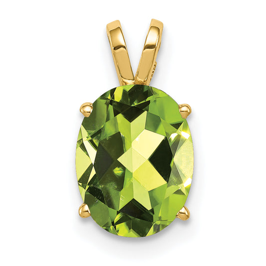 14K Yellow Gold 9x7mm Oval Peridot Checker pendant