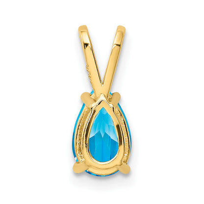 14K Yellow Gold 8x5mm Pear Blue Topaz Checker pendant