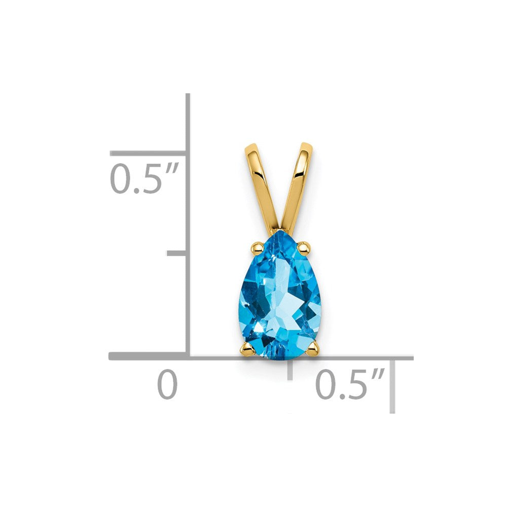 14K Yellow Gold 8x5mm Pear Blue Topaz Checker pendant