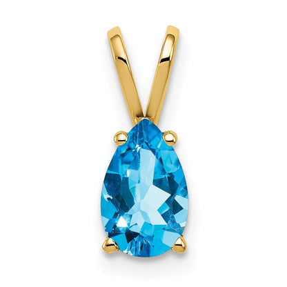 14K Yellow Gold 8x5mm Pear Blue Topaz Checker pendant