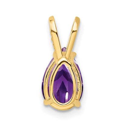 14K Yellow Gold 9x6mm Pear Amethyst Checker pendant