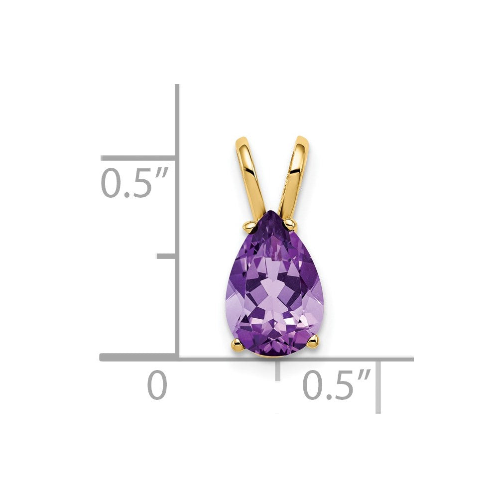 14K Yellow Gold 9x6mm Pear Amethyst Checker pendant