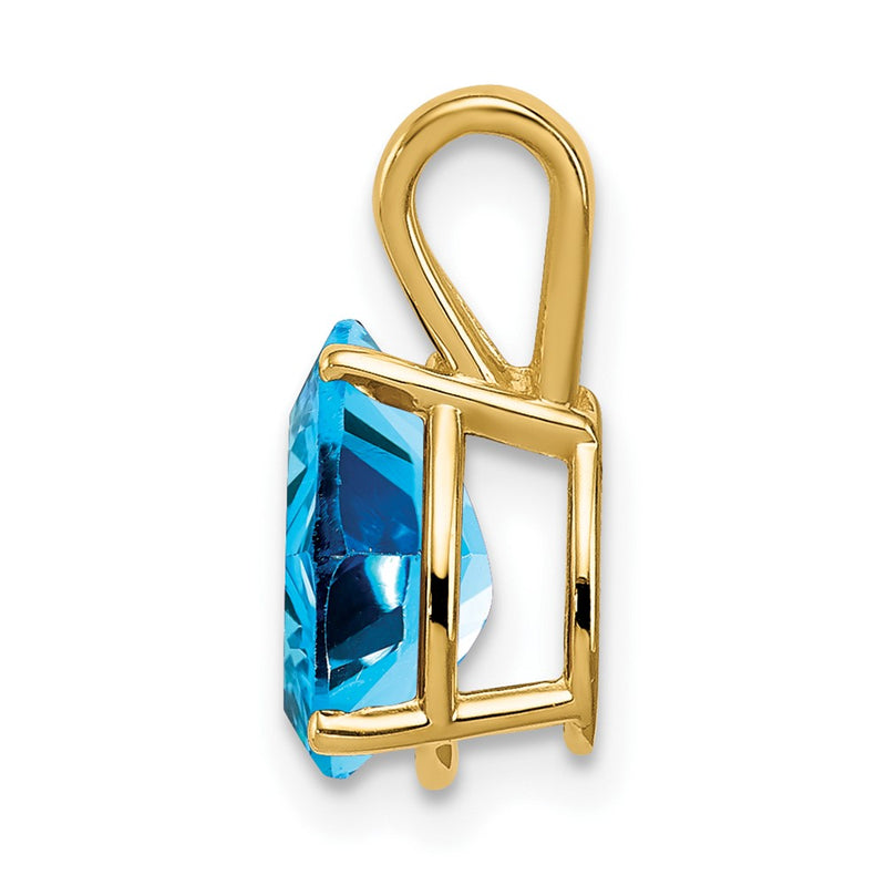 14K Yellow Gold 9x6mm Pear Blue Topaz Checker pendant