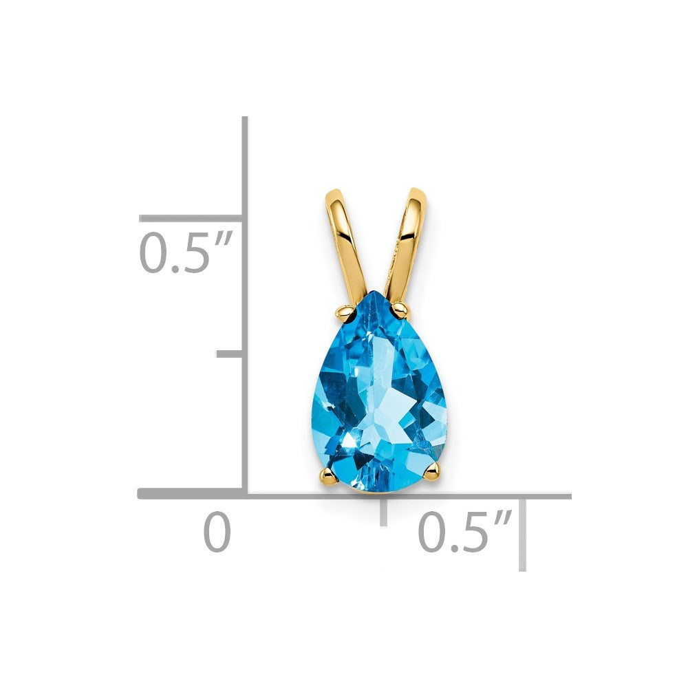 14K Yellow Gold 9x6mm Pear Blue Topaz Checker pendant
