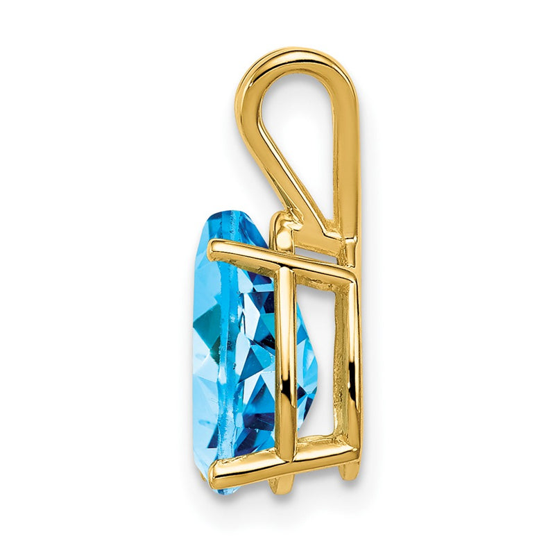 14K Yellow Gold 10x7mm Pear Blue Topaz Checker pendant