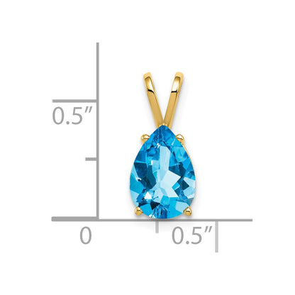 14K Yellow Gold 10x7mm Pear Blue Topaz Checker pendant