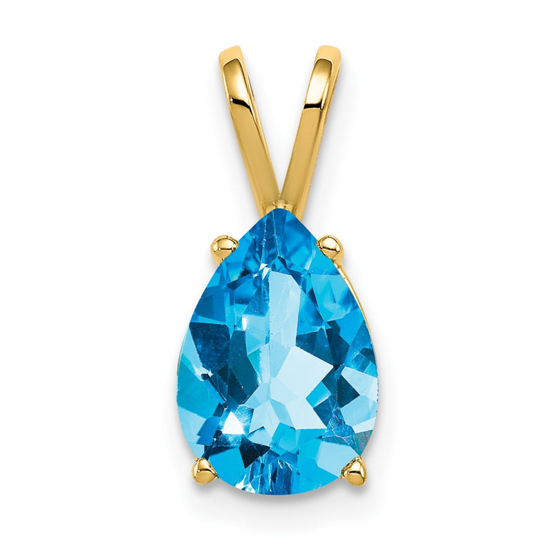 14K Yellow Gold 10x7mm Pear Blue Topaz Checker pendant