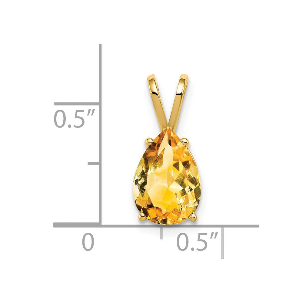 14K Yellow Gold 10x7mm Pear Citrine Checker pendant