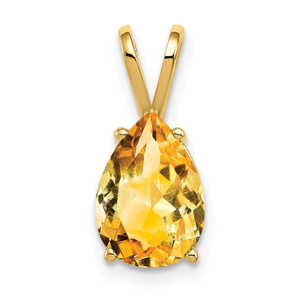 14K Yellow Gold 10x7mm Pear Citrine Checker pendant
