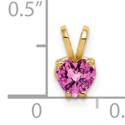 14K Yellow Gold 5mm Heart Pink Sapphire Pendant