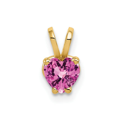 14K Yellow Gold 5mm Heart Pink Sapphire Pendant