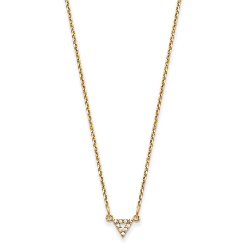 14K Yellow Gold AAA Quality Real Diamond 6mm Triangle Necklace